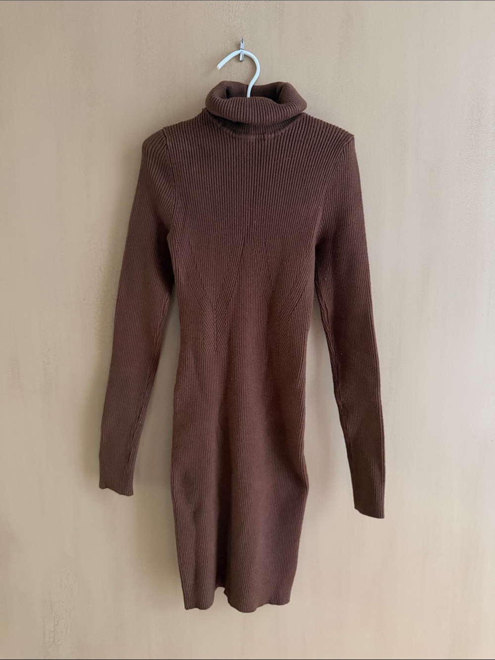 Princess Polly Chocolate Brown Ribbed Turtleneck Sweater Dress